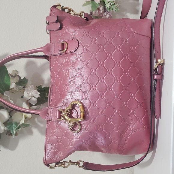 🇮🇹Gucci Guccissima Metallic Soft Heart Bit Leather Tote Bag In"Fresia Rose"💓 - Picture 3 of 17